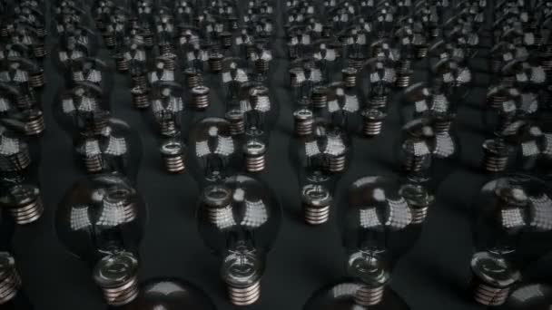 Знайдено Рішення Або Ідею Лампочка Починає Літати Серед Масиву Скляних — стокове відео