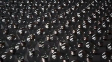 Ampulleri yaktı cam ampuller dizi arasında başlar. Çözüm ya da fikir bulmak. 60 fps animasyon.