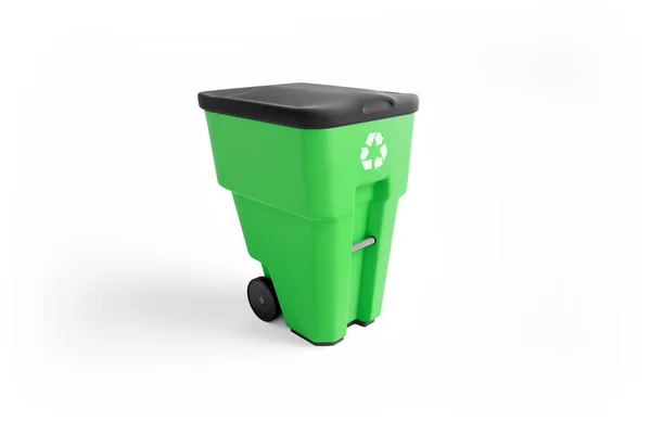 Beyaz arka plan üzerinde izole logosu, geri dönüşüm ile yeşil plastik çöp kutusu
