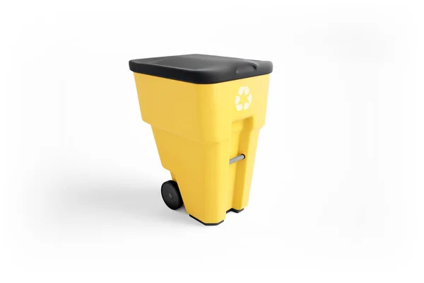 Beyaz arka plan üzerinde izole logosu, geri dönüşüm ile sarı plastik çöp kutusu