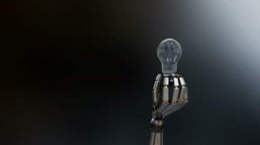 Robot el ampul Görüntüleyici, sembol oluşturma fikri yapay zeka tarafından verir. Koyu arka plan, 60 fps animasyon