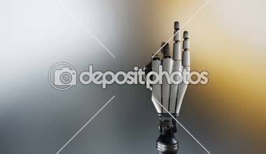 Cyborg robot palm tarafından parmak sayar. Metal parlar, koyu arka plan, Alfa mat ile 60 fps animasyon.