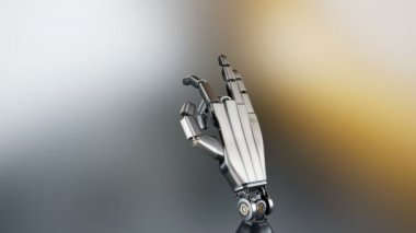 Test eylem sırasında cyborg robot kol. Metal parlar, koyu arka plan, 60 fps animasyon.