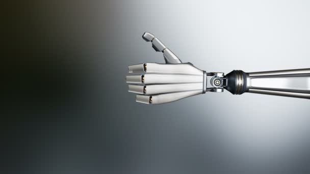 人工手臂上下竖起大拇指 未来派机器人 金属发光 抽象黑暗背景 Fps 阿尔法哑光 — 图库视频影像