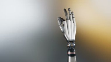 Test eylem sırasında fütüristik cyborg robot kol. Metal parlar. Koyu arka plan. Alfa mat ile 60 fps animasyon.