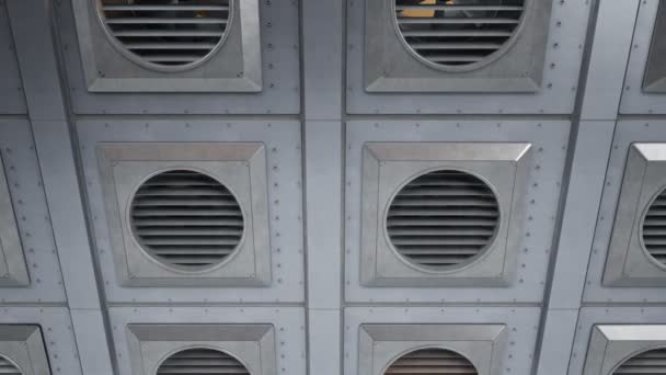 Nombreux Ventilateurs Industriels Pendant Rotation Processus Refroidissement Chauffage Intérieur Extérieur — Video