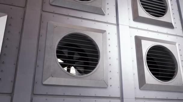 Industriële Airconditioning Systeem Fans Tijdens Rotatie Indoor Outdoor Koeling Verwarming — Stockvideo