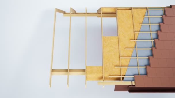 屋根工事 建設的かつ技術レイヤー こげ茶色のタイルの技術の断面図 カメラのスライド Fps のアニメーション — ストック動画