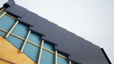 Çatı pasta kesitillüstrasyon, görünür yalıtım, yapı, yün ve modern grafit seramik karolar. 60 fps animasyon.