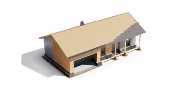 Ahşap çerçeve inşaat binanın geliştirme sürecinin aşaması. 60 fps animasyon.