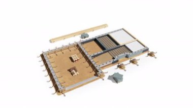 Ahşap çerçeve modern ev inşaat adımları. Bodrum katı. 7'nin 1'inde 1. 60 fps animasyon.