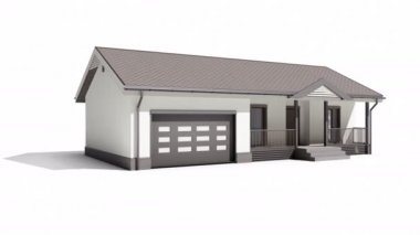 Beyaz arka plan üzerinde terbiye beyaz alçı ile Modern ahşap çerçeve ev. 60 fps animasyon.