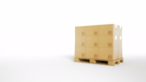 Wooden Pallet Brown Cardboard Boxes White Background Fps Animation — Stock Video