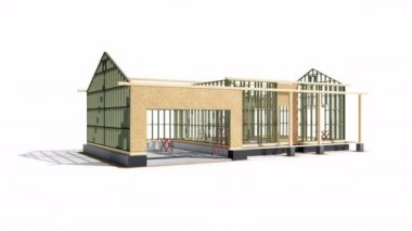 3 aşama 3 ' ü 7 ' ye ayarlayın. Binanın ahşap çerçeve yapısı, ilerlemede gelişmekte. 60 fps animasyon.