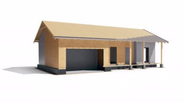 3 aşama 5 ' i 7 ' ye ayarlayın. Ahşap çerçeve inşaat binanın geliştirme sürecinin aşaması. 60 fps animasyon.