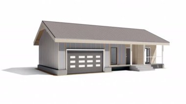 3 aşama 6 ' nın 7 ' sini ayarlayın. Modern ahşap çerçeve inşaat evi kapalı bina sürecinin aşaması. 60 fps animasyon.