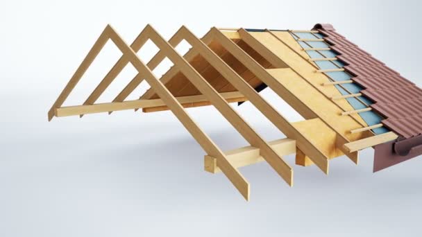 Çatı Inşaatı Yapıcı Teknolojik Katmanlar Kahverengi Klasik Fayans Teknik Kesim — Stok video