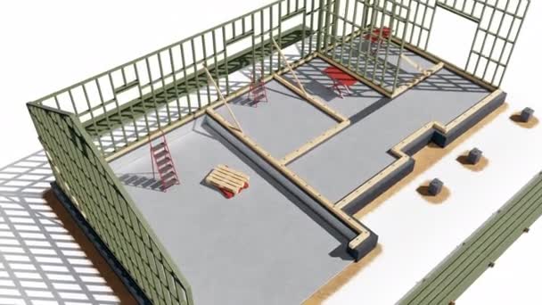 Set Stufe Der Holzrahmenstruktur Des Gebäudes Entwicklung Gange Fps Animation — Stockvideo