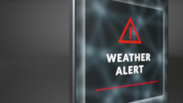 Teléfono Celular Con Alerta Meteorológica Notificación Advertencia Peligro Pantalla Pantalla — Vídeo de stock