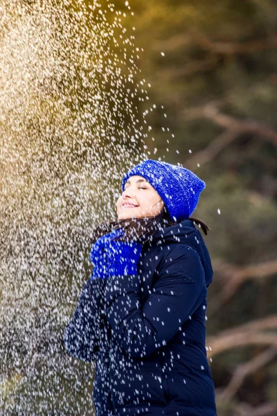 Winter Portrait Girl Hat Walk Frost Snow — Stock Photo, Image