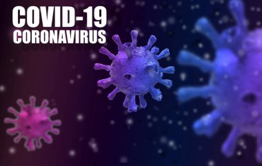 covid-19 mavi virüs coronavirüs metin kelime zoom anlaysis, izole arkaplan mor metin 3d oluşturma