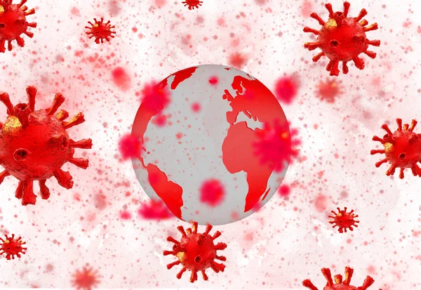 Virus Covid Virus Coronavirus Earth Planet Globe Infection Pandemic Text — Stock Photo, Image