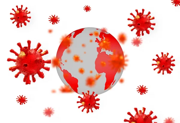 Virus Covid Coronavirus Pandemia Planeta Tierra Aislado Rendering — Foto de Stock