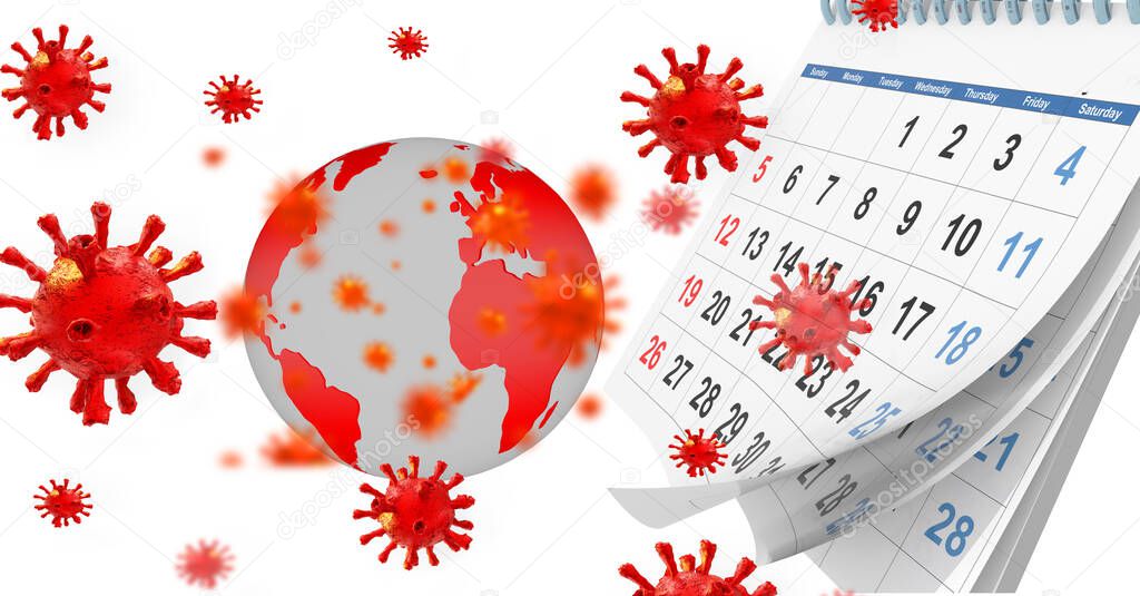 virus covid-19 virus coronavirus tbackground pandemic , calendar montly - 3d rendering