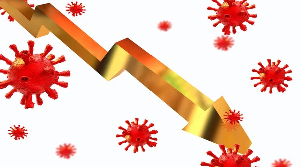 Ogólny Indeks Giełdowy Złoty Wirus Spadający Coronavirus Covid Covid Rendering — Zdjęcie stockowe