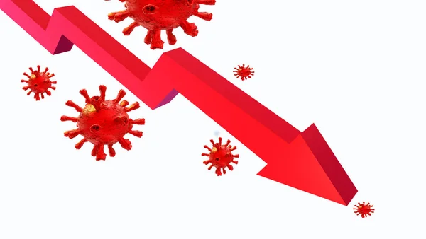 Фондовий Ринок Вниз Кованого Коронавірусу Червоного Кольору Рендеринг — стокове фото