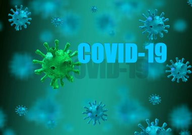 covid-19 virüs Coronavirus metin sözcük izole arkaplan yeşil - 3d oluşturma
