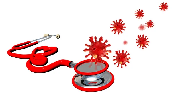 Коронавірусний Вірус Covid Стетоскоп Інфекційний Тест Діагностики Інфекції Рендеринга — стокове фото