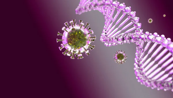 ウイルスDna Covid 19コロナウイルスの背景紫 3Dレンダリング — ストック写真
