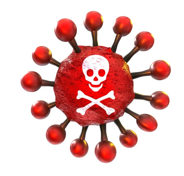 Covid Coronavirus 2019 Ncov Iskull Röd Isolerad Bakgrund Rendering — Stockfoto