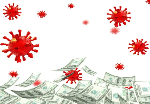Coronavirus Covid Ayuda Financiera Ayuda Dólares Virus Rojo Aislado Rendering — Foto de Stock