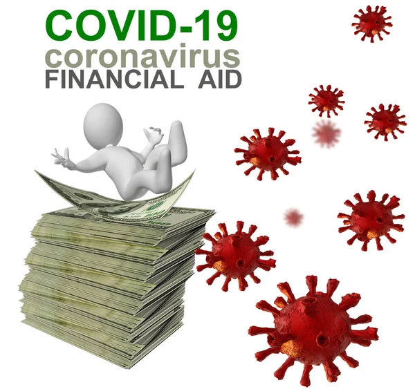 Coronavirus Covid Οικονομική Βοήθεια Βοήθεια Βοήθεια Δώσει Δολάριο Πτώση Χαρακτήρα — Φωτογραφία Αρχείου