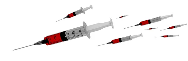 Vaccinatie Injectiespuit Aanval Virus Gevecht Coronavirus Covid Achtergrond Rendering — Stockfoto