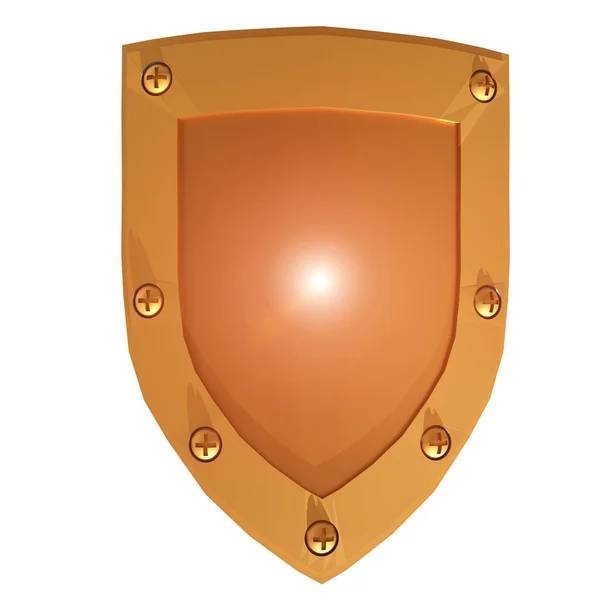 Proteção Escudo Proteger Isolado Metálico Feixe Sol Dourado Renderização — Fotografia de Stock
