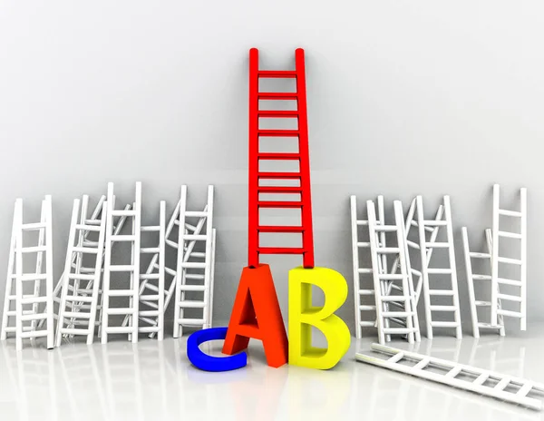 Onderwijs School Leren Succes Concurrentievoordeel Ladders Letters Alfabet Rendering — Stockfoto