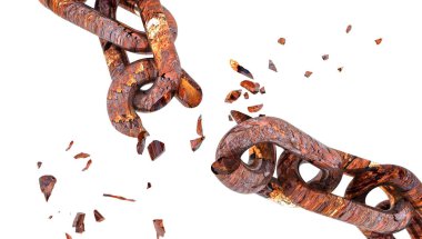 Geçmişteki ekonomik krizler için ayrıştırılmış paslı zincir kırma ayrıntıları- 3D görüntüleme