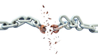 Zincir yalıtılmış paslı sivri dişli kırılma patlaması - 3D görüntüleme