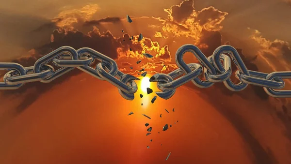 Chain Breaking Broken Sky Sun Hope Freedom Background Sun Sunset — Stock Photo, Image