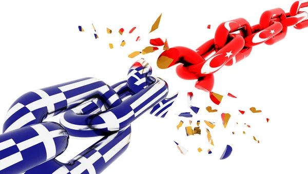 Greece Turky War Crisis War Broken Chain Flag Parts Rendering — Stockfoto