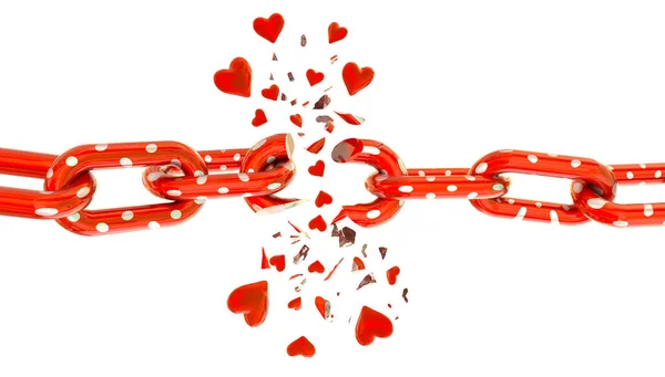 zincir kırılması sevgililer günü kalpleri boşanma beyaz arka plan - 3D yorumlama