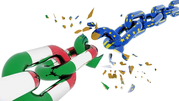 Italská Vlajka Popraskané Přetržený Řetěz Krize Evropa Vykreslování — Stock fotografie
