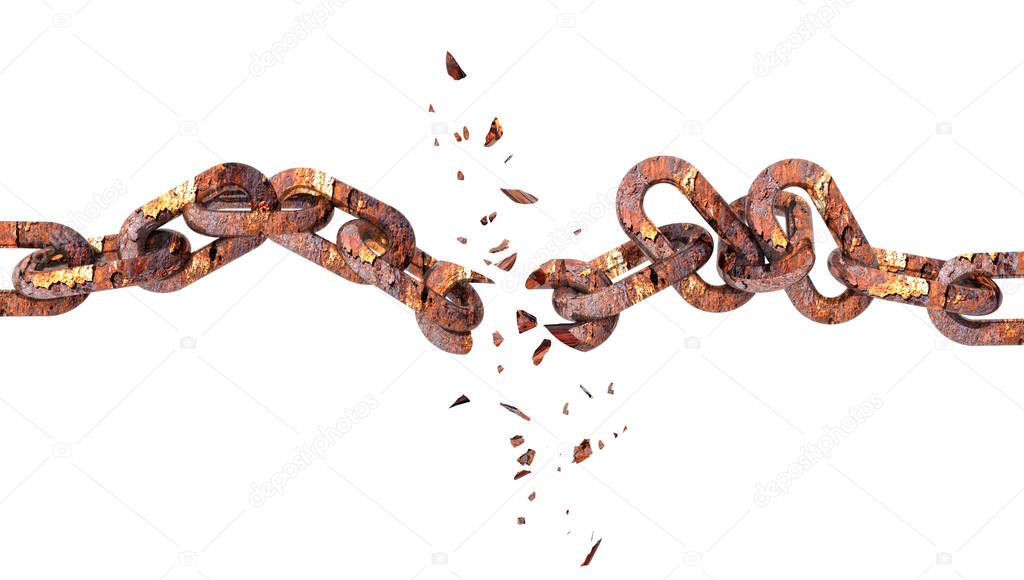 chain isolated rusty breaking craccking explosion - 3d rendering
