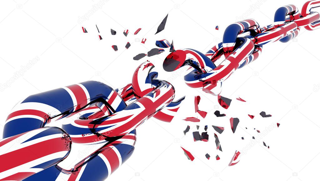 brexit from european union  british flag, broken chain - 3d rendering