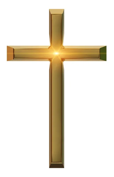 Cross Gold Golden Sun Beams Isolated Background Rendering — Stock Photo, Image