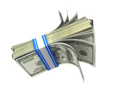 Gökyüzünden düşen dolar tuğlası arka plan için izole edilmiş