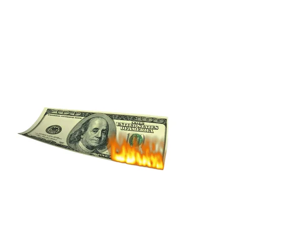 Dólar 100 Llamas Fuego Que Arden Aisladas Blanco Renderizado — Foto de Stock